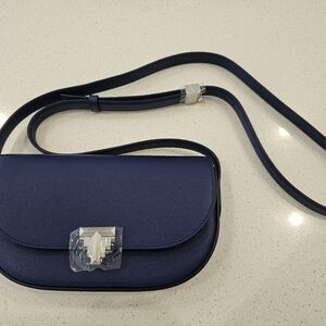 Tiffany & Co. Tiffany 99 Crossbody Purse Navy Leather Silver T Clasp Bag